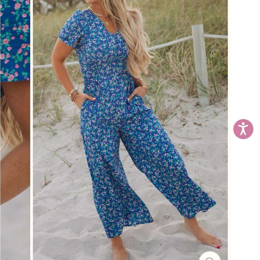 Ivy City Co Blue Floral Jumpsuit with Relaxed Fit